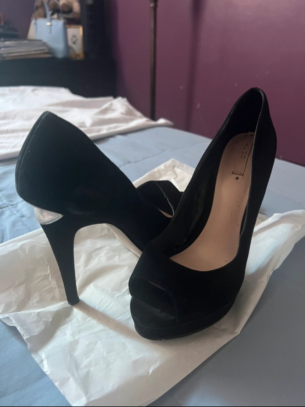 Aldo Black Peep-Toe Platform Stilettos